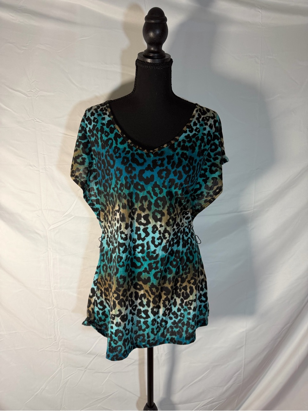 No Boundaries Teal and Brown Leopard Print Tunic